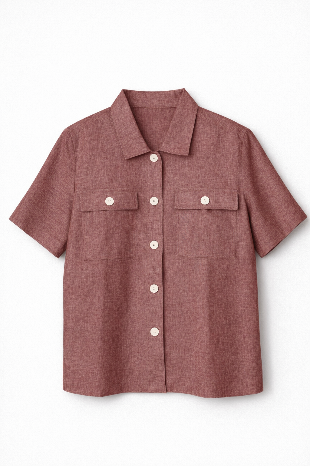 Укорочений лляний жакет з коротким рукавом бордового меланжевого кольору